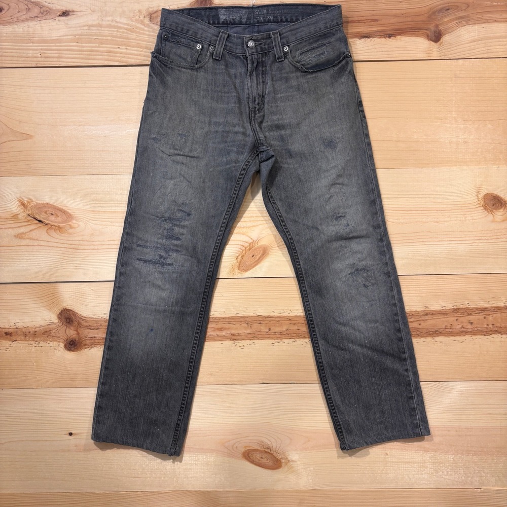 Levis 511 Jeans‎ Mens 31x29 Gray Black Slim Straight Distressed Repaired